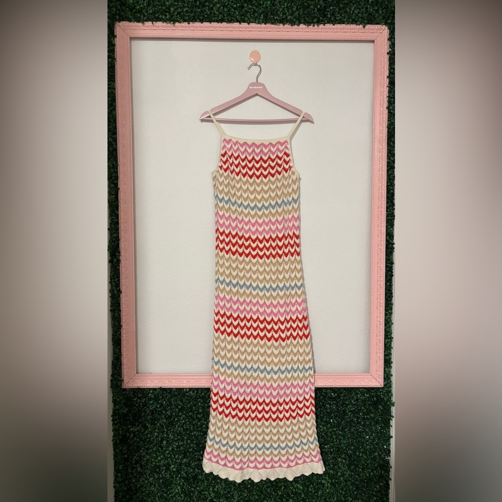 Rachel Zoe Crochet Maxi Dress Womens Zig Zag Colorful - size L